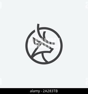 unique deer circular logo design icon, deer head circular icon, geometric deer logo concept, rain deer illustration Stock Vector