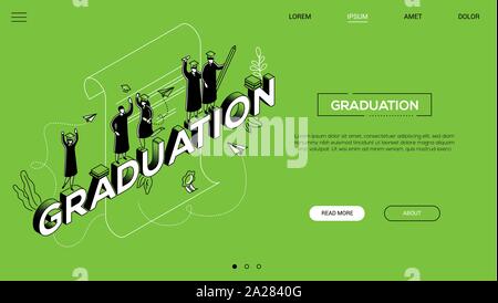 Graduation - line design style isometric web banner Stock Vector