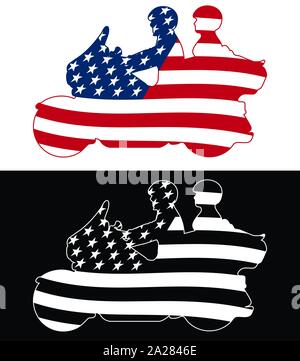 Patriotic American Flag Touring Motorcycle Isolated Silhouette Vector Illustration Stock Vector
