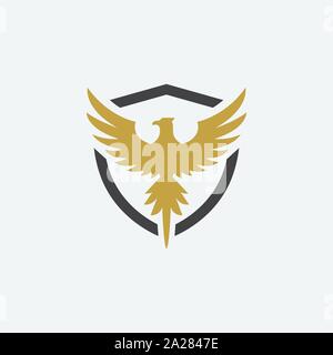 bird and shield icon design, phoenix logo design illustration, falcon logo, hawak logo, eagle symbol Stock Vector