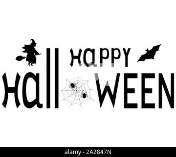 Happy Halloween text logo cartoon vampire and bats Stock Vector