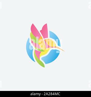 Flying colibri colorfull logo design, natural logo illustration, bird vector illustration Stock Vector