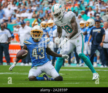 Los Angeles Chargers cornerback Michael Davis (43) breaks up a pass ...