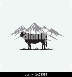 Black angus logo vector design template. cow farm logo design illustration, cow vector illustration Stock Vector