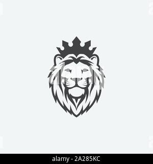 lion luxury logo icon template, elegant lion logo design illustration, lion head with crown logo, lion elegant symbol Stock Vector