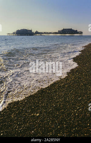 The West pier, Brighton before the fire / arson attack, East Sussex, England, UK. Circa 1980's Stock Photo