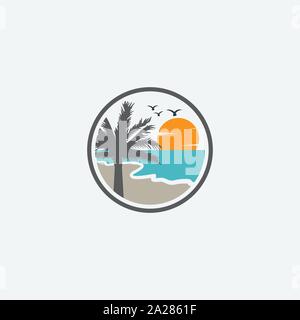 beach logo, beach and island logo design illustration, vector design of circular beach icons Stock Vector