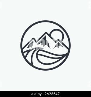lake circular logo icon, lake life illustratation, lake linear icon design, mountain icon, water icon Stock Vector