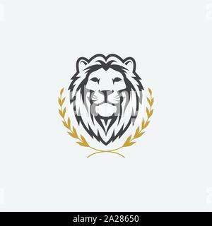 lion luxury logo icon template, elegant lion logo design illustration, lion head with crown logo, lion elegant symbol Stock Vector