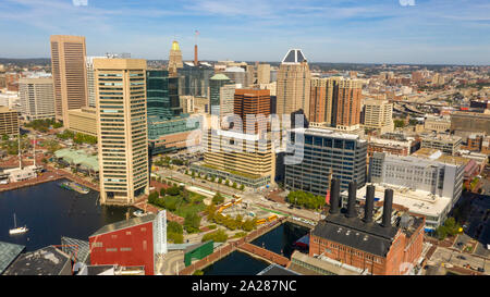 Aerial view over the downtown metro city center area of Baltimore Maryland Stock Photo