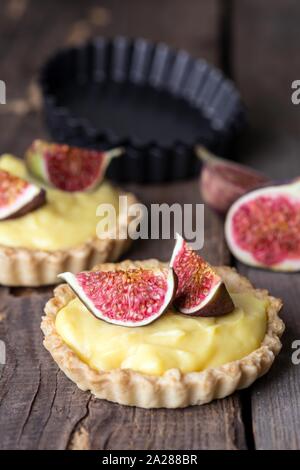 Tartlets With Cream And Figs. Sweet Tartlets With Fresh Berries. Copy 