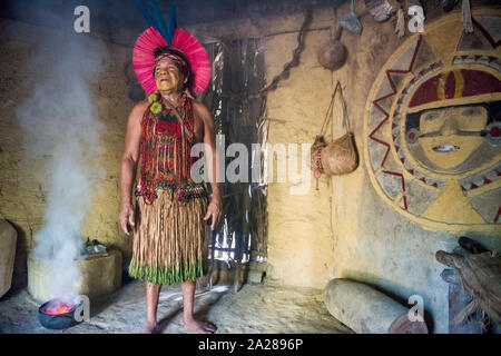 Indigenous Brazilian at Jaqueira Reserve, Porto Seguro, Bahia, Brazil Stock Photo