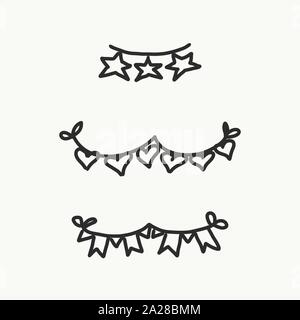 Vector of some banners, buntings, borders and dividers for your notes or whatever you want done by hand. Forms of heart and stars Stock Vector