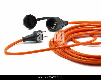 close up of orange electric cable isolated on white background Stock Photo