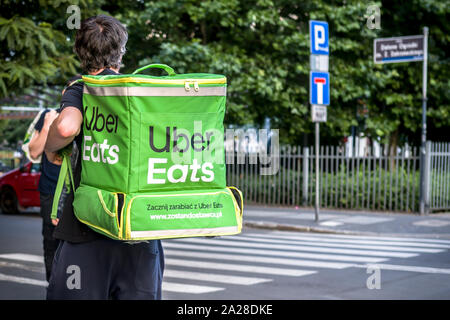 Uber Eats delivery service in town Stock Photo