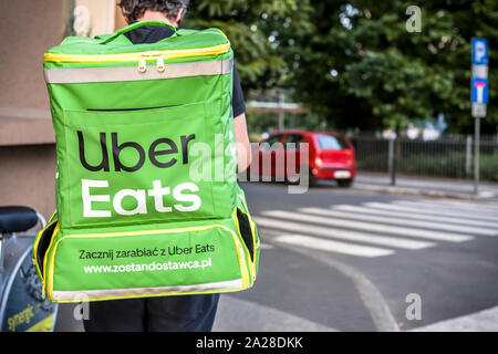 Uber Eats delivery service in town Stock Photo