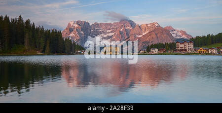 The Landscape of Lake Misurina at sunrise, Located near Auronzo di Cadore (Belluno), Italy Stock Photo