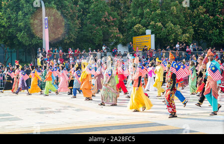 August 31, 2019: The close up view of the parade contingent marching at the 62nd Independence day or Merdeka Day celebration of Malaysia in Putrajaya. Stock Photo