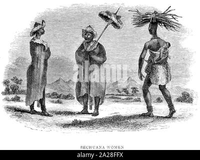An illustration of Bechuana Women in South Africa scanned at high resolution from a book by Robert Moffat  printed in 1842. Stock Photo