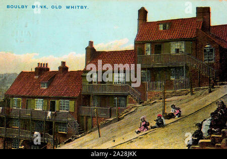 A very early postcard showing the former galleried houses on Boulby Bank, Whitby, North Yorkshire, UK  in 1907 (Now demolished and the area redeveloped) Stock Photo