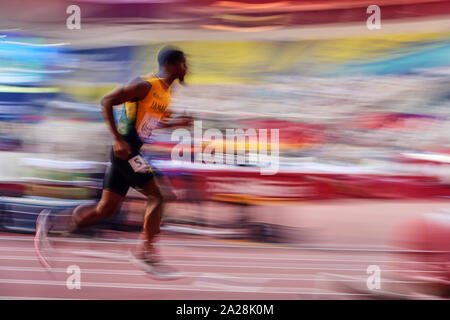 Doha, Qatar. 1st Oct, 2019. Demish Gaye of Jamaica competing in the 400 meter for men during the 17th IAAF World Athletics Championships at the Khalifa Stadium in Doha, Qatar. Ulrik Pedersen/CSM/Alamy Live News Stock Photo