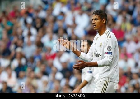 Madrid, Spain. 01st Oct, 2019. VARANE DURING MACTH REAL MADRID VERSUS CLUB BRUGGE OF UEFA CHAMPIONS LEAGUE AT SANTIAGO BERNABEU STADIUM. THURDAY 1 OCTOBER 2019 Credit: CORDON PRESS/Alamy Live News Stock Photo