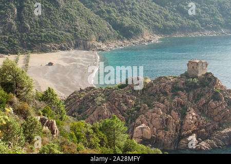 Beach landscape on the West Coast of Cap Corse, Corsica, France. Stock Photo