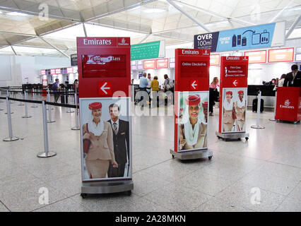 September 29, 2019, London Stansted, United Kingdom: Emirates airline check in desk seen at London Stansted Airport. (Credit Image: © Keith Mayhew/SOPA Images via ZUMA Wire) Stock Photo