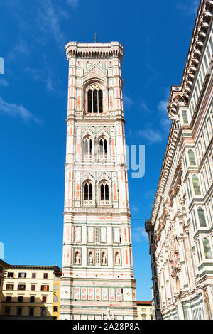 giottos campanile bell tower, on pizza del duomo in the city of florence, tuscany, italy.