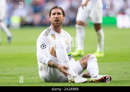 Madrid, Spain. 01st Oct, 2019. Sergio Ramos of Real Madridduring the match Real Madrid CF v Club Brujas , of UEFA Champions League, 2019/2020 season, Date 2. Santiago Bernabeu Stadium. Barcelona, Spain, 01 OCT 2019. Credit: PRESSINPHOTO/Alamy Live News Stock Photo