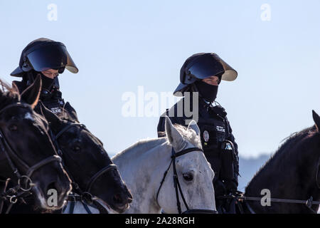 OSTRAVA, CZECH REPUBLIC - SEPTEMBER 21, 2019: NATO Days. Czech mounted police unit performs a dynamic display on horseback. Stock Photo