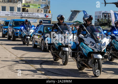 OSTRAVA, CZECH REPUBLIC - SEPTEMBER 21, 2019: NATO Days. Motor cops of Czech traffic police perform a dynamic display. Stock Photo