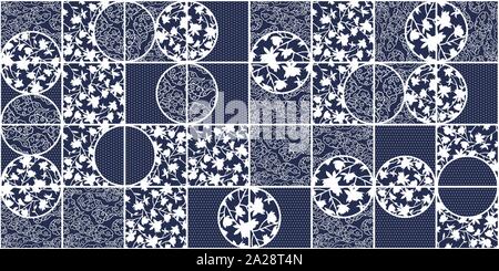 Blye Vector Azulejo Ceramic Tiles. Portuguese Azulegos Seamless Pattern with White and Cyan Colors in modern style. For wall prints and floor design Stock Vector