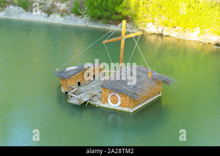 fishing platform in the middle of the sea in indonesia Stock Photo