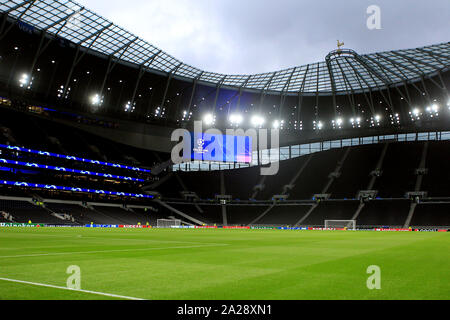 London, UK. 01st Oct, 2019. a General view inside the Tottenham Hotspur stadium earlier this evening. UEFA Champions league match, group B match , Tottenham Hotspur v Bayern Munich at The Tottenham Hotspur Stadium in London on Tuesday 1st October 2019.  this image may only be used for Editorial purposes. Editorial use only, license required for commercial use. No use in betting, games or a single club/league/player publications . Credit: Andrew Orchard sports photography/Alamy Live News Stock Photo