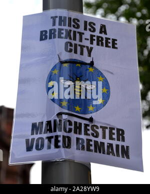 A pro remain in the EU sign outside the Conservative Party Conference, 2019, in Manchester, uk, on day 3. Stock Photo
