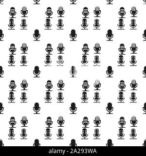Black Microphone icon isolated seamless pattern on white background. On air radio mic microphone. Speaker sign. Vector Illustration Stock Vector