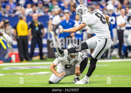 Oakland Raiders, kicker Daniel Carlson leaves the field after kicking the  game winning field goal in the Raiders-Arizona Cardinals game at State Farm  Stadium in Glendale, Arizona on November 18, 2018. The