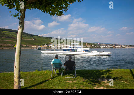 Car ferry on the Rhine, operates between Bingen and Rüdesheim, Germany Stock Photo