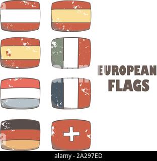 All European flags. All elements and textures are individual objects. Vector illustration scale to any size. Cartoon clip art Stock Vector