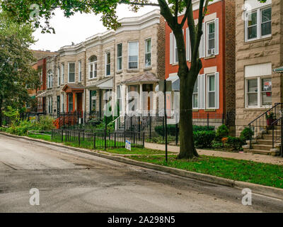 Gentrification along Walton Street. East Humboldt Park neighborhood, Chicago, Illinois. Stock Photo