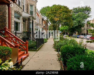 Gentrification along Walton Street. East Humboldt Park neighborhood, Chicago, Illinois. Stock Photo