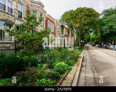 Gentrification along Walton Street. East Humboldt Park neighborhood, Chicago, Illinois. Stock Photo