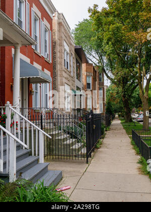 Gentrification along Walton Street. East Humboldt Park neighborhood, Chicago, Illinois. Stock Photo