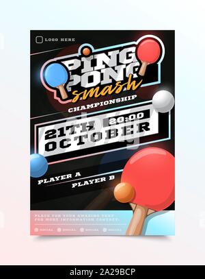Ping pong or table tennis Sport Flyer Vector. Vertical Card Poster Design For Sport Bar Promotion. Tournament Flyer. Invitation Illustration. Stock Vector