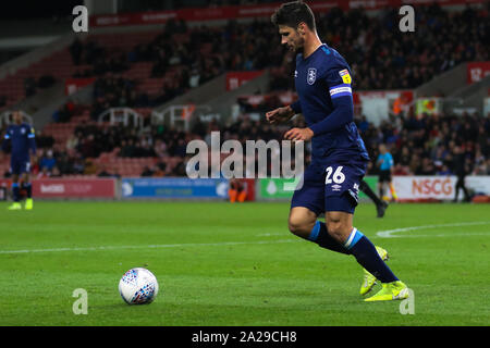 Stoke On Trent, UK. 01st Oct, 2019. Huddersfield Town defender Christopher Schindler (26) during the EFL Sky Bet Championship match between Stoke City and Huddersfield Town at the Bet365 Stadium, Stoke-on-Trent, England on 1 October 2019. Photo by Jurek Biegus. Editorial use only, license required for commercial use. No use in betting, games or a single club/league/player publications. Credit: UK Sports Pics Ltd/Alamy Live News Stock Photo