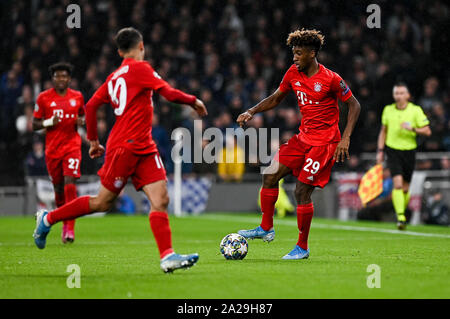 Kingsley Coman from Bayern Munich seen in action during the UEFA Champions League (Group B) match between Tottenham Hotspur and Bayern Munich.(Final score; Tottenham Hotspur 2:7 Bayern Munich) Stock Photo