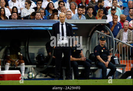 Real Madrid CF's Zinedine Zidane in action during the UEFA Champions League match between Real Madrid and Club Brugge at Santiago Bernabeu Stadium.(Final score: Real Madrid 2-2 Bruges) Stock Photo