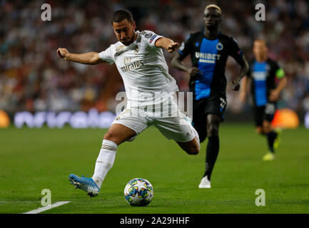 Real Madrid CF's Eden Hazard in action during the UEFA Champions League match between Real Madrid and Club Brugge at Santiago Bernabeu Stadium.(Final score: Real Madrid 2-2 Bruges) Stock Photo