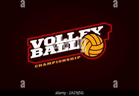 Volleyball mascot Modern professional sport Typography in retro style. Vector design emblem, badge and sporty template logo design Stock Vector